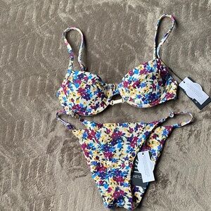 Floral Underwire Bikini Set - Yellow Multi